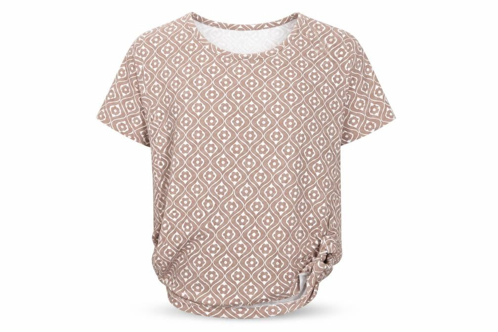 Front view of New Look girls’ brown geometric t-shirt age 12-13 years cotton blend