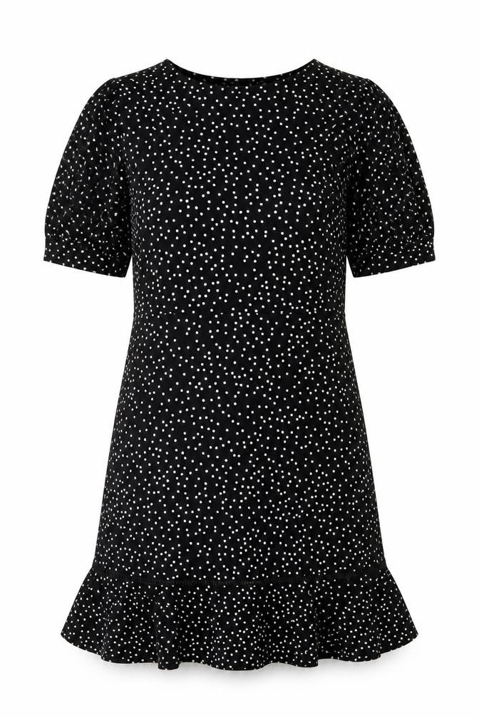 Warehouse Women’s Black Polka Dot Shift Dress Size 10 Short Sleeve