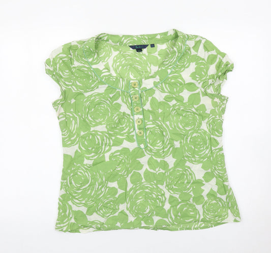 Boden Womens Green Floral Cotton Blouse Size 16 Short Sleeve