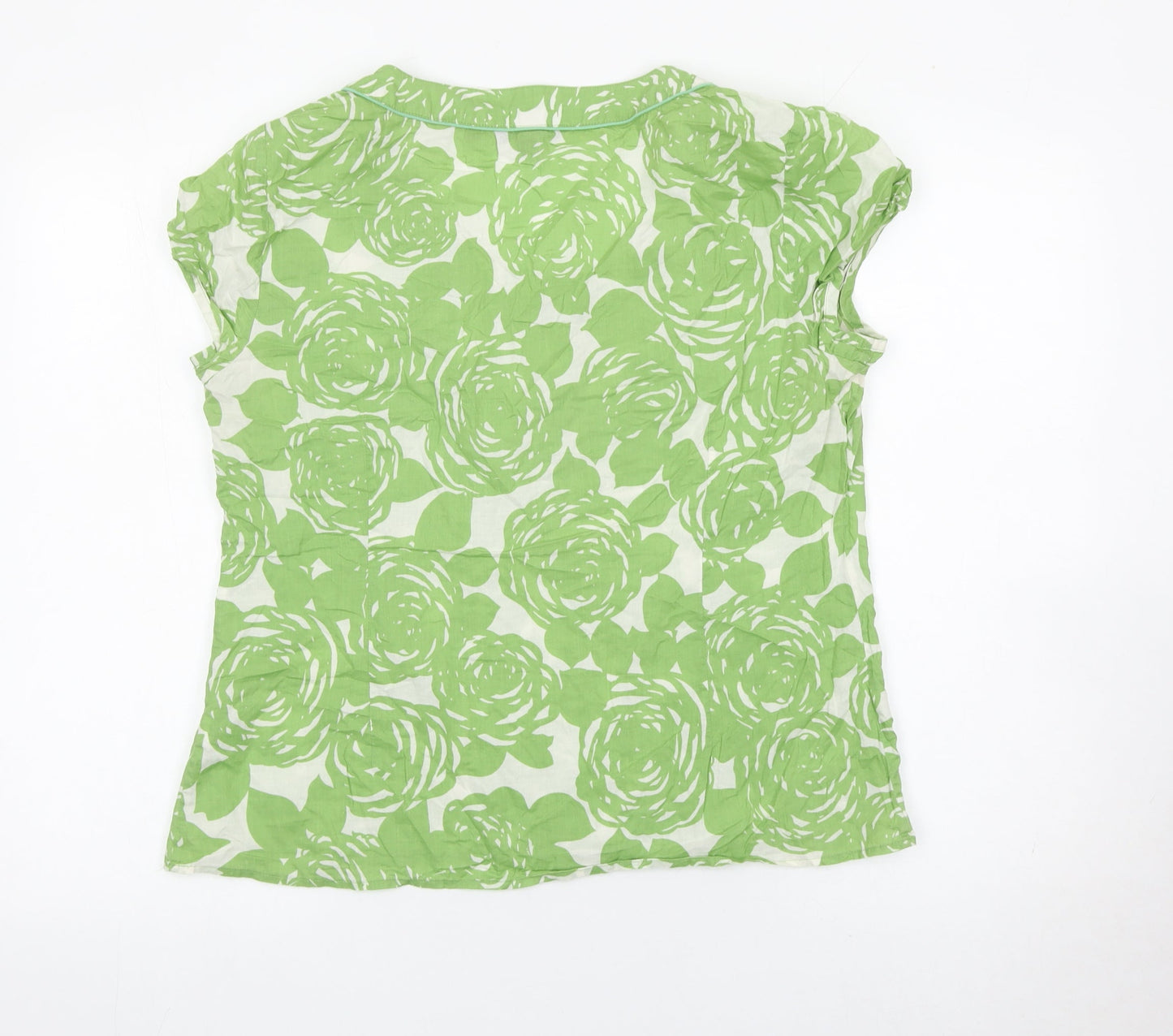 Boden Womens Green Floral Cotton Blouse Size 16 Short Sleeve