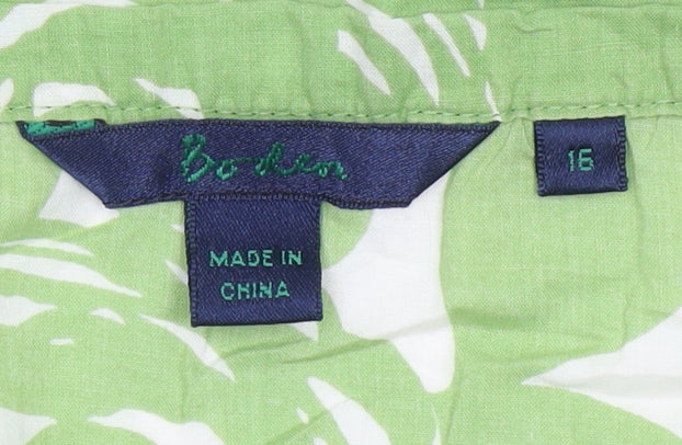 Boden Womens Green Floral Cotton Blouse Size 16 Short Sleeve