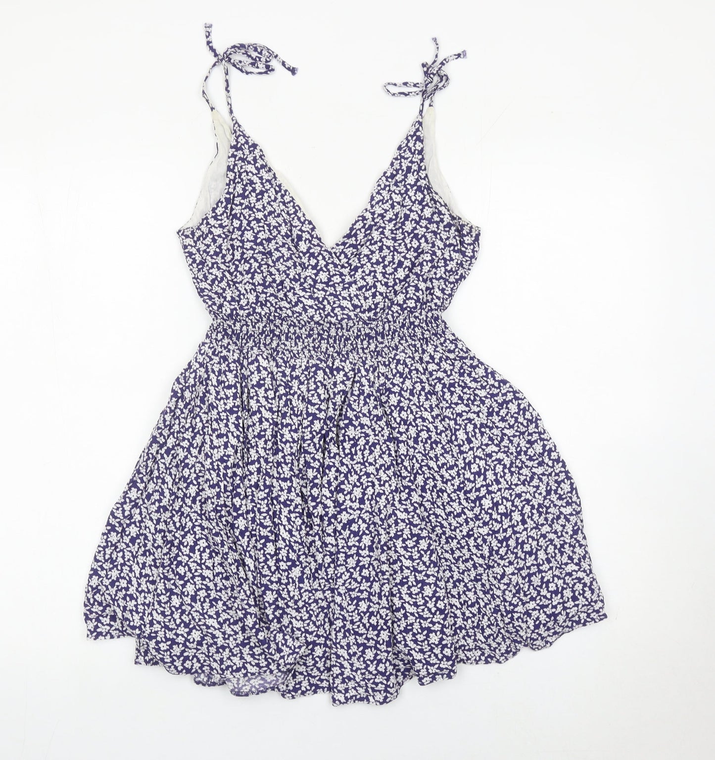 Jack Wills Womens Blue Floral Skater Dress Size 6 Summer V-Neck