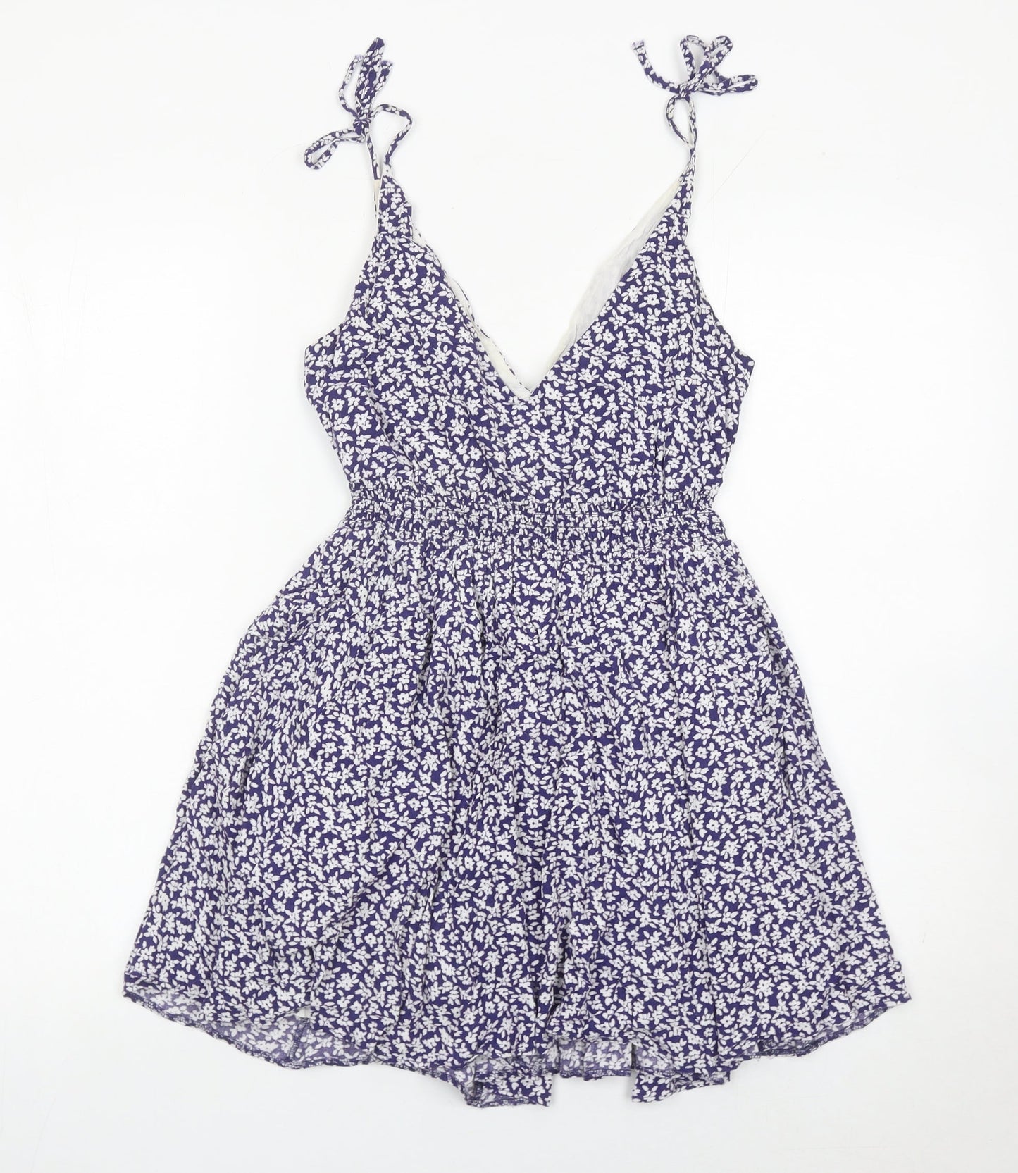 Jack Wills Womens Blue Floral Skater Dress Size 6 Summer V-Neck
