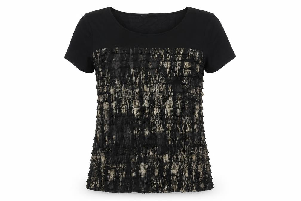 Bonmarché Womens Black Size 12 Scoop Neck Short Sleeve Blouse