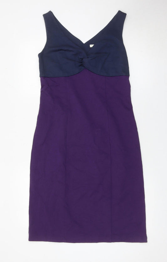 Boden Women’s Blue Purple Colourblock Sheath Dress Size 12 V-Neck
