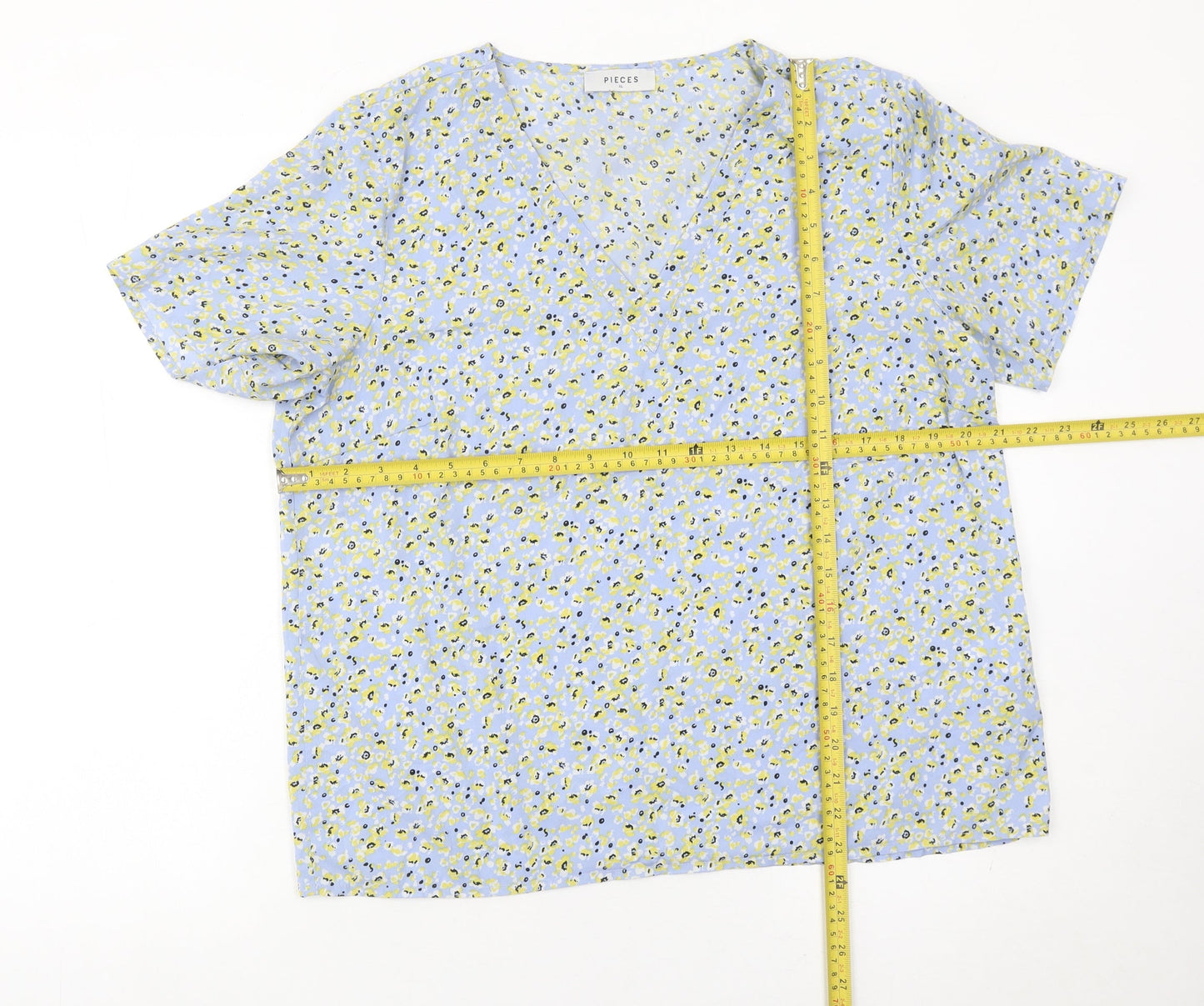 Pieces Womens Multicoloured Floral V-Neck Blouse XL Lightweight