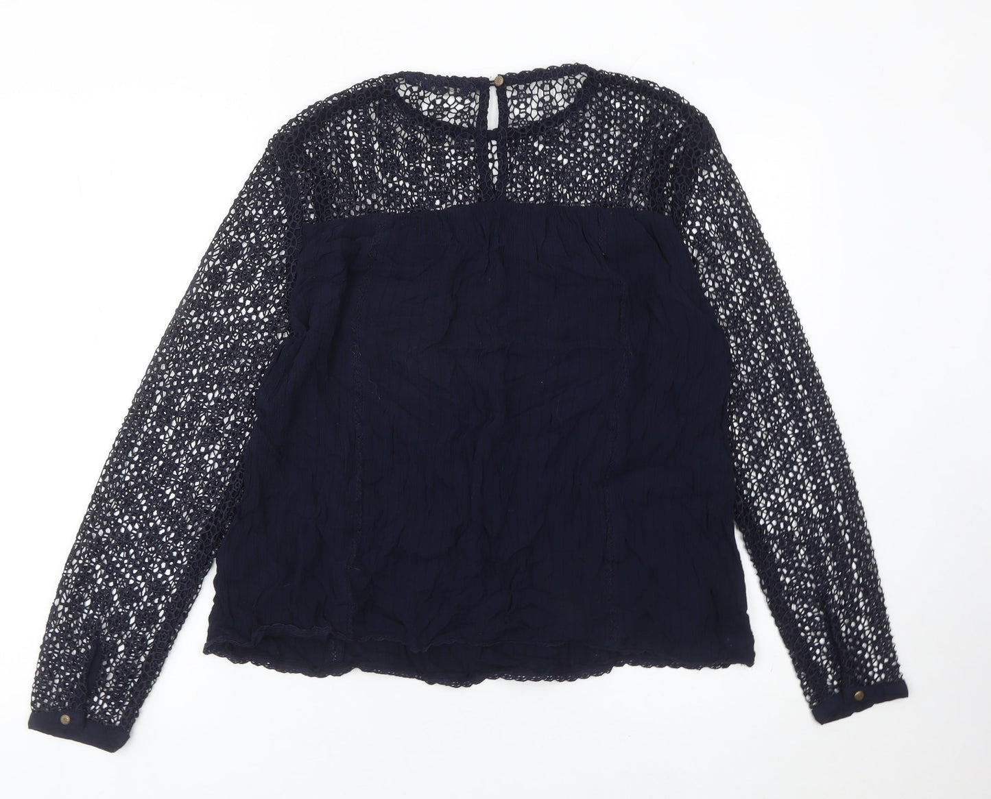 Superdry Womens Blue Blouse UK 12 Lace Long Sleeve Casual Top