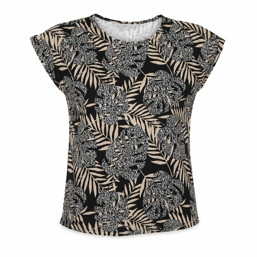 Bonmarché Womens Black Tropical Floral Print T-Shirt Size 12