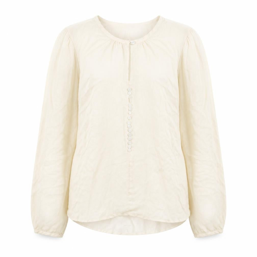 Sweewe Women Beige Long Sleeve Blouse Size S Polyester Button Top