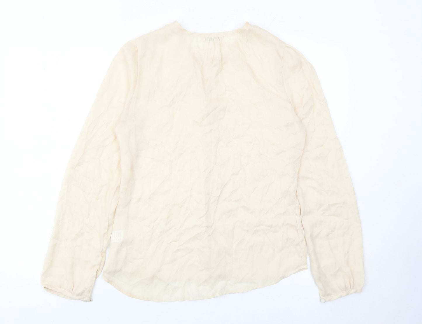 Sweewe Women Beige Long Sleeve Blouse Size S Polyester Button Top