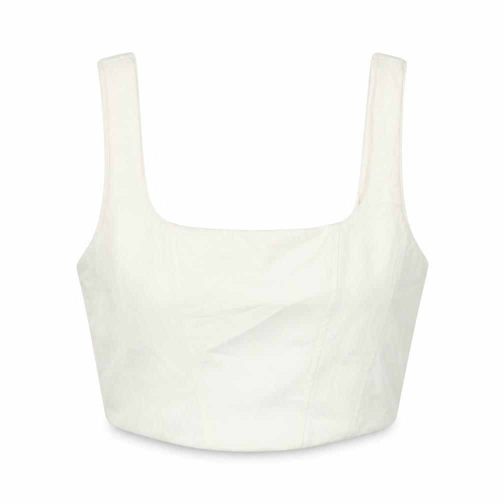 Stradivarius Women White Slim Fit Square Neck Zip Camisole Tank Top Size 12