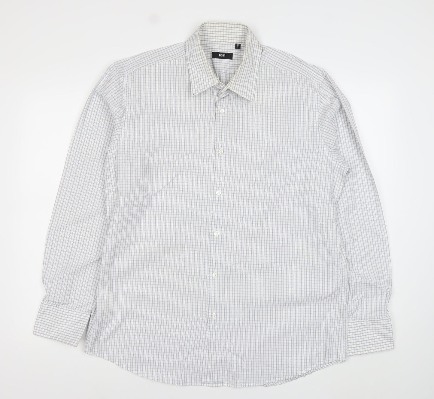 Hugo Boss Men's White Check Long Sleeve Cotton Button-Up Shirt 17/43