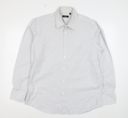 Hugo Boss Men's White Check Long Sleeve Cotton Button-Up Shirt 17/43