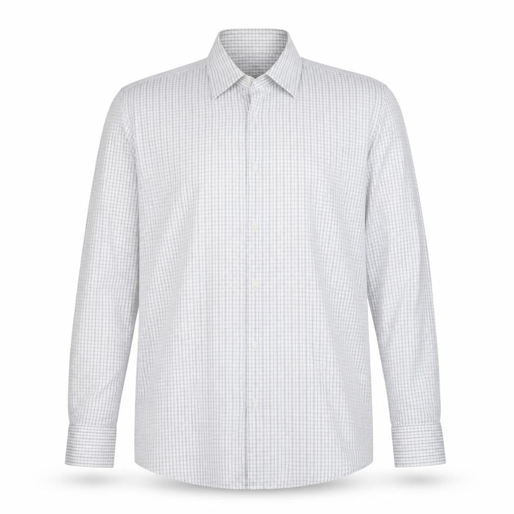 Hugo Boss Men's White Check Long Sleeve Cotton Button-Up Shirt 17/43
