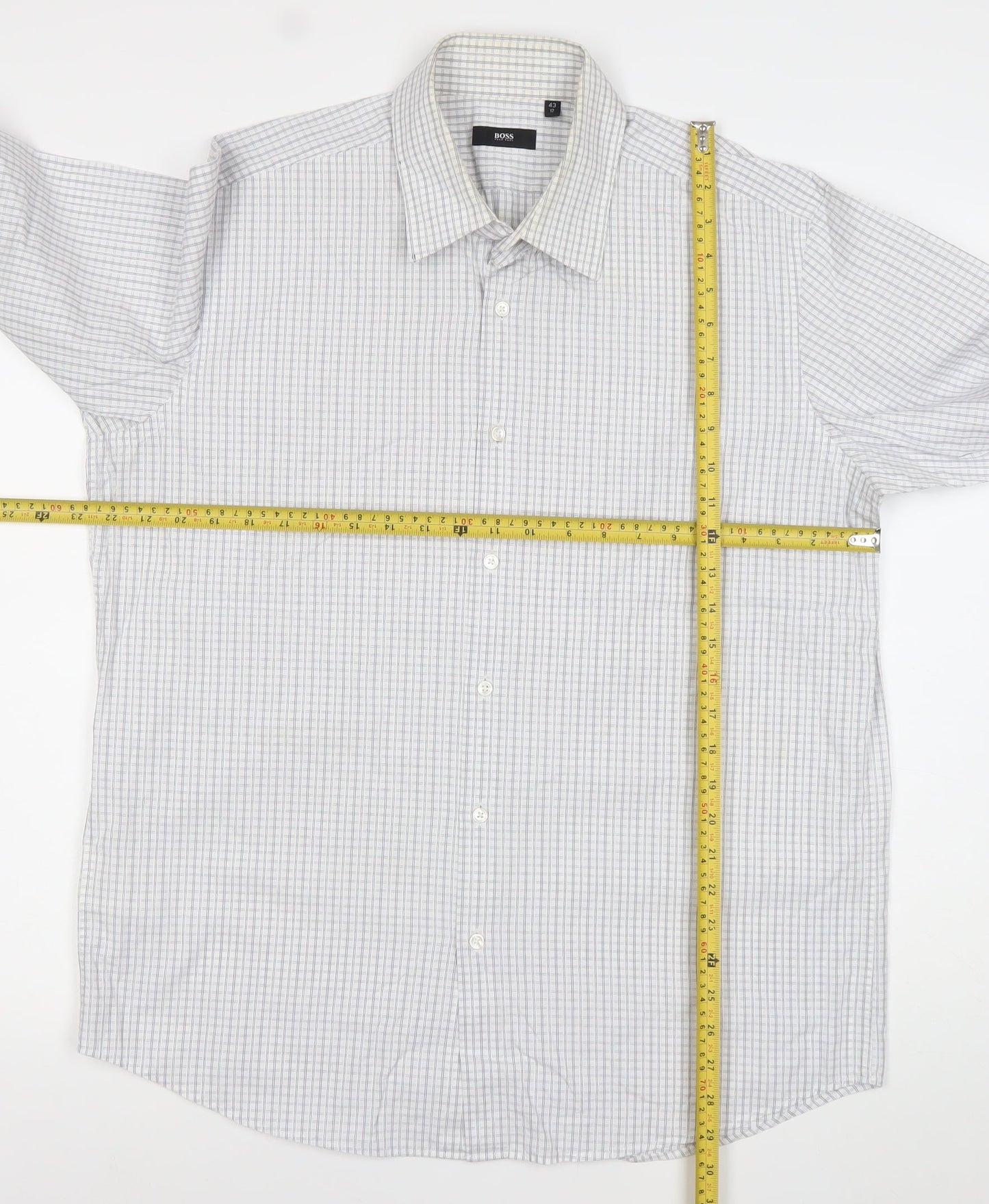 Hugo Boss Men's White Check Long Sleeve Cotton Button-Up Shirt 17/43