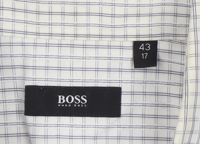 Hugo Boss Men's White Check Long Sleeve Cotton Button-Up Shirt 17/43