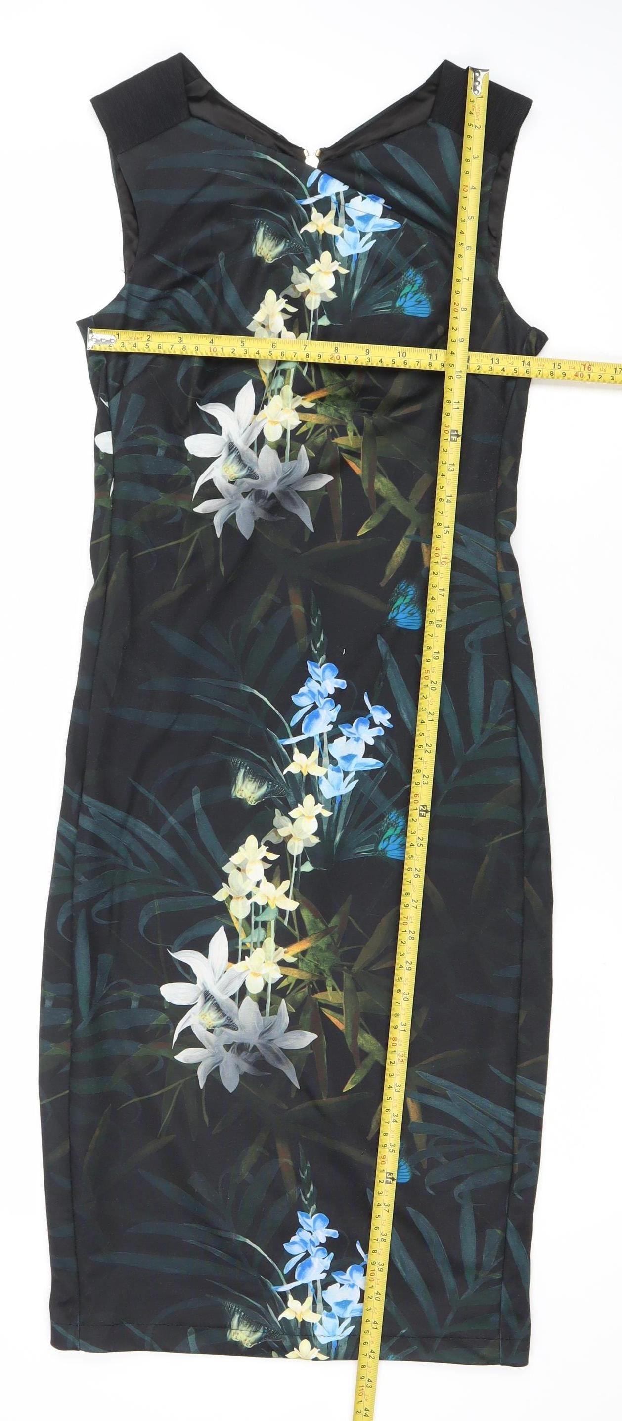 Ted Baker Women’s Black Floral Sheath Dress Size 10 Sleeveless Zip