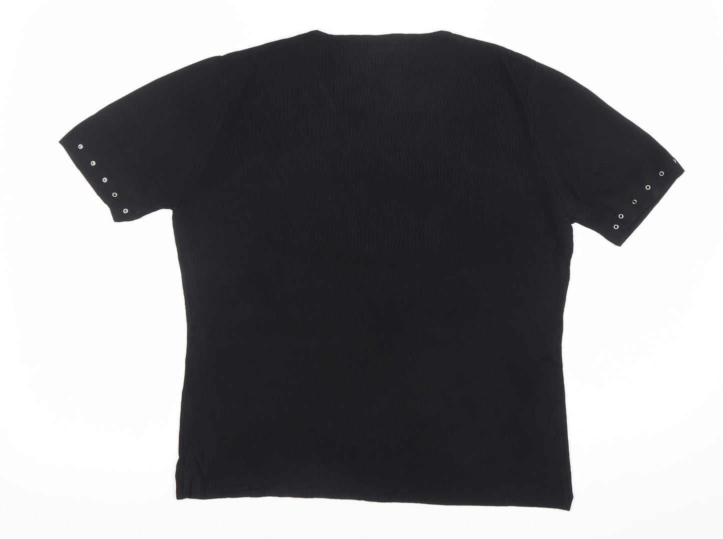 Roman Originals Womens Black Viscose Nylon Studded V-Neck T-Shirt Size M