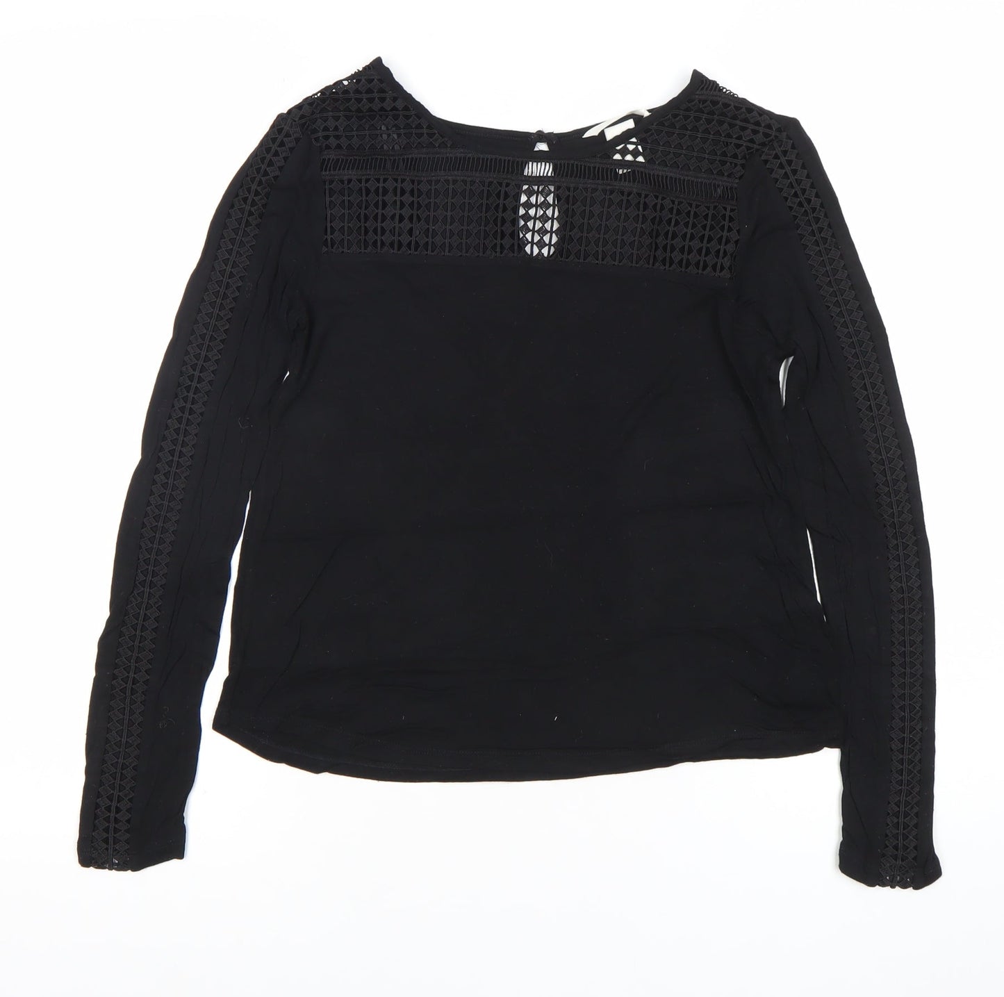 H&M Womens Black Lace Detail Long Sleeve Blouse XS