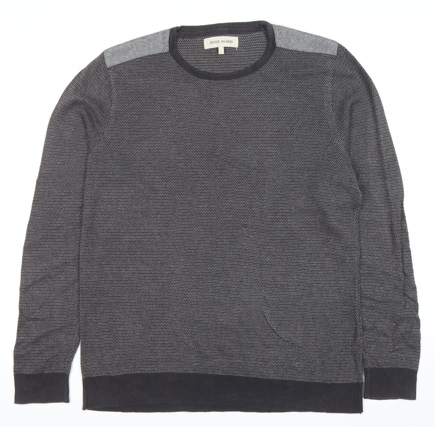 River Island Men’s Grey Cotton Crew Neck Pullover Jumper Size L