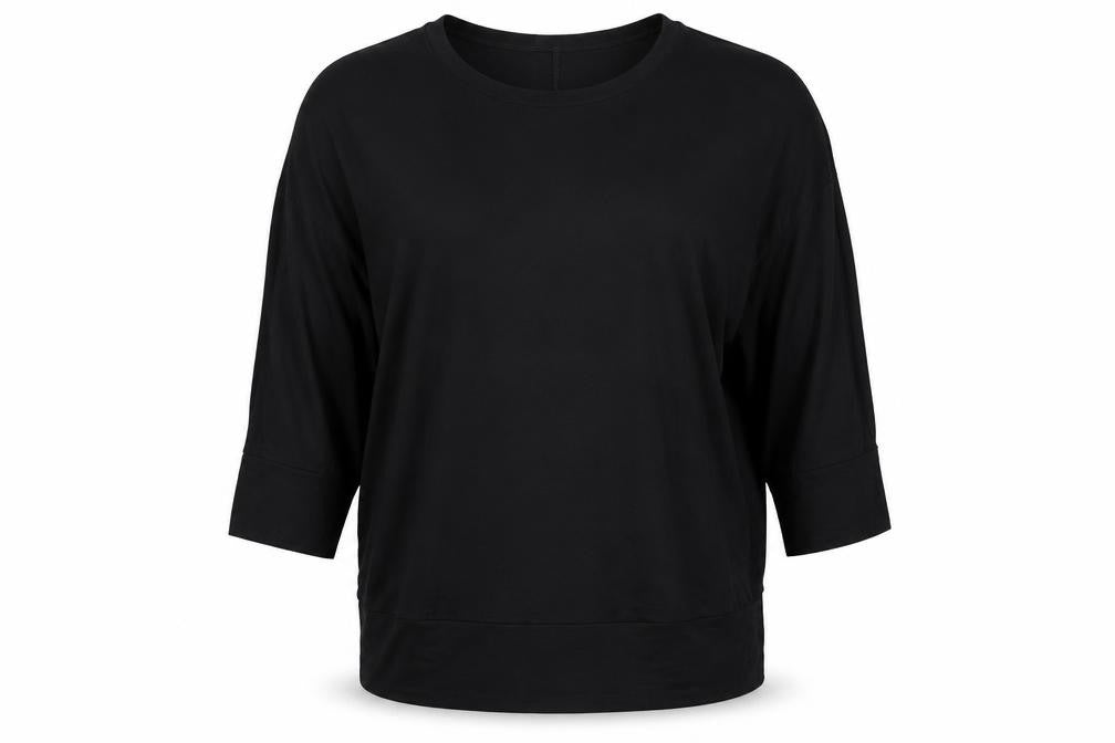 Front view of Roman women’s black relaxed fit 3/4 sleeve jersey top xl