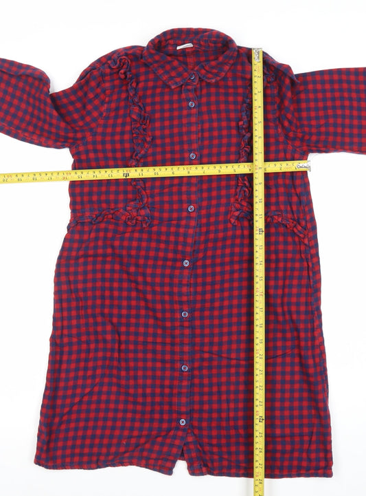 Next Girls Red Check Ruffle Shirt Dress 11 Years Long Sleeve Cotton