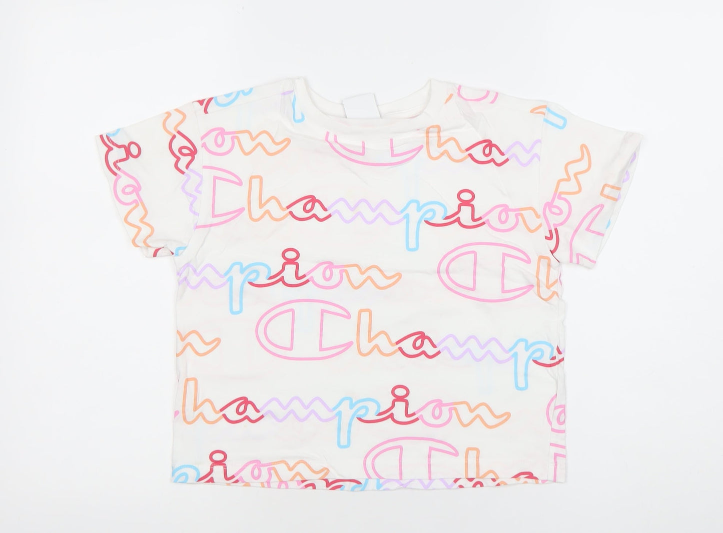 Champion Girls White Graphic Logo T-Shirt Size 12 Years Cotton