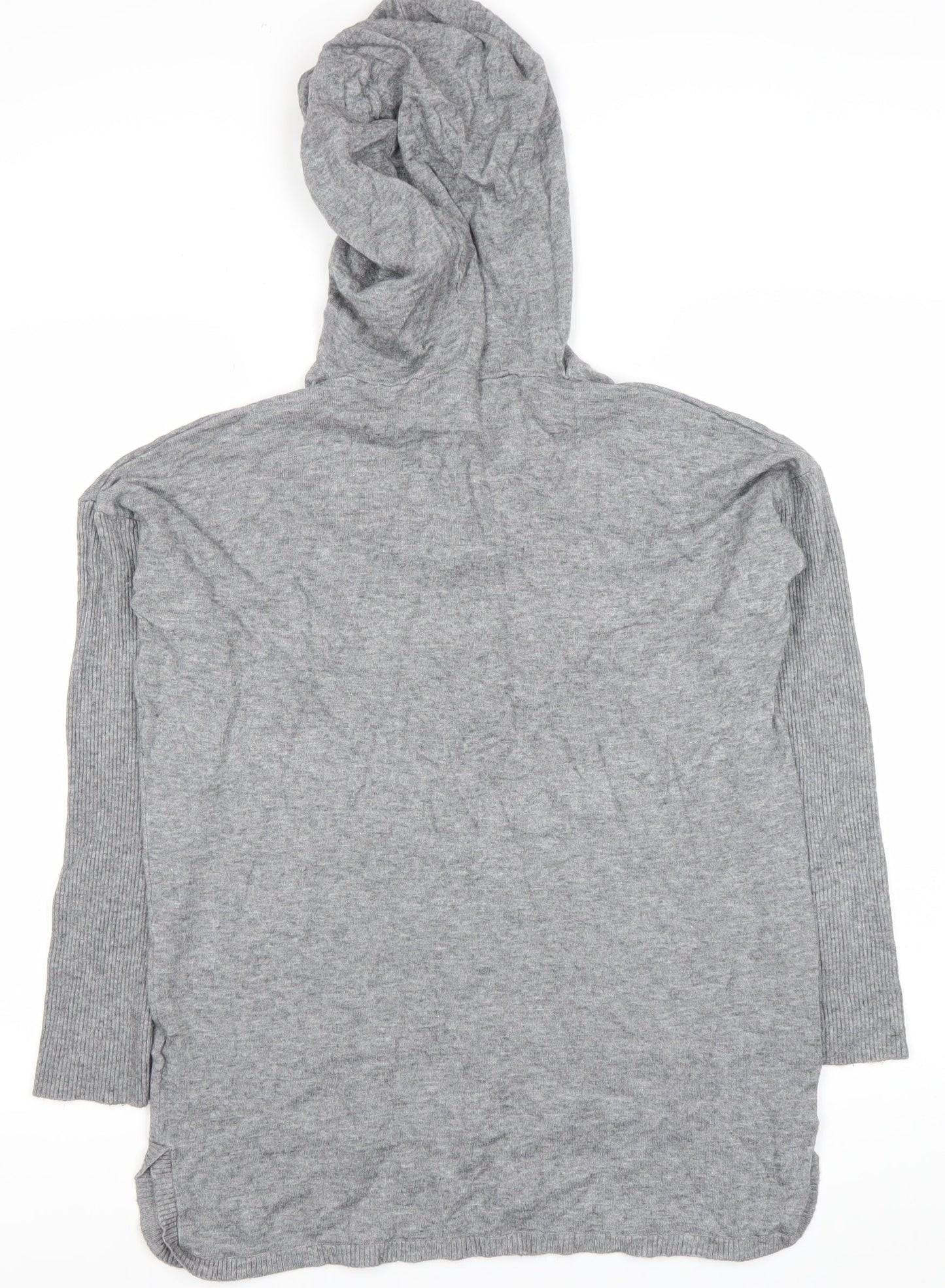 Cyrus Women’s Grey Knit Hooded Tunic Jumper Size M V-Neck Pockets