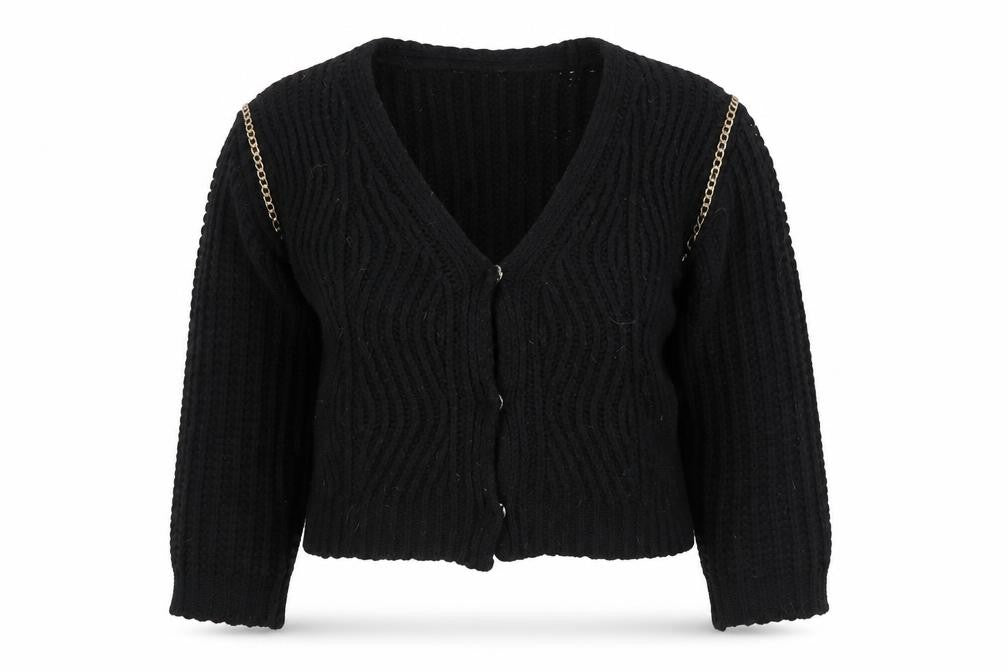 Topshop Women’s Black Chunky Knit Chain Accent Cardigan Size M