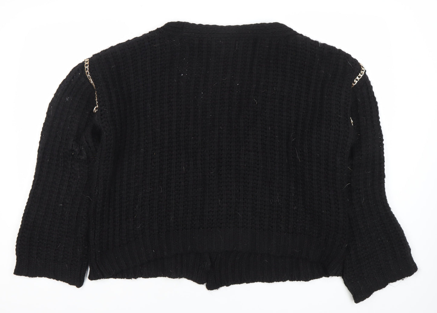 Topshop Women’s Black Chunky Knit Chain Accent Cardigan Size M