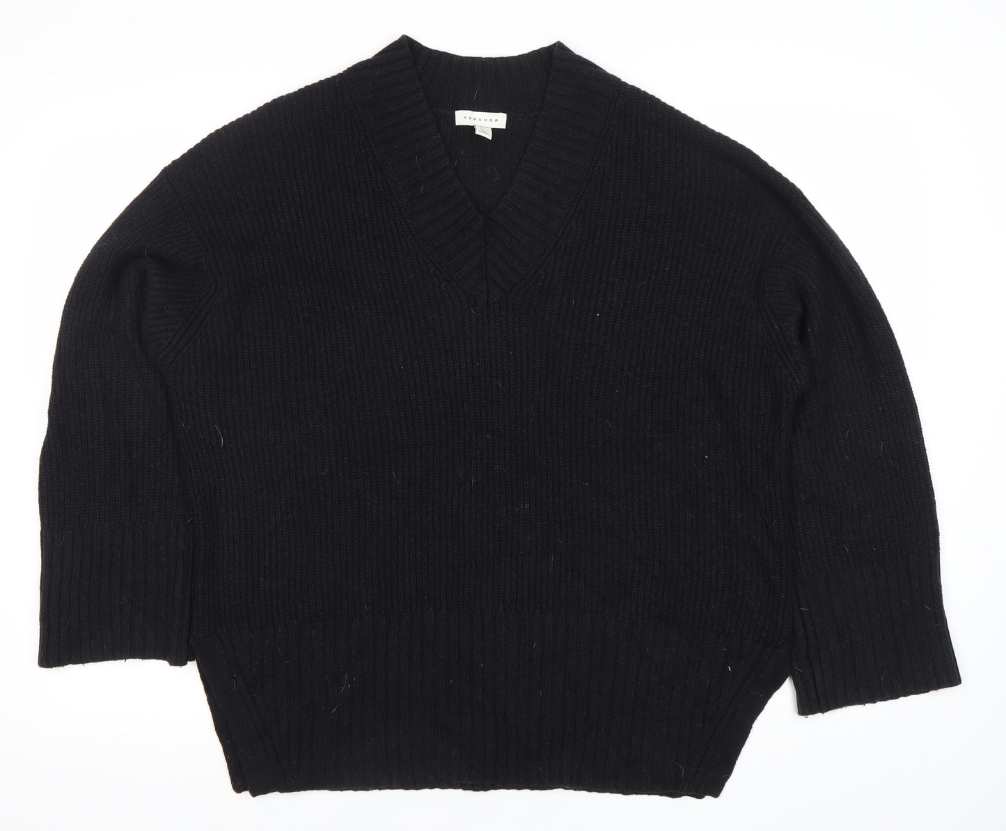 Topshop Women Black S V-Neck Chunky Knit Pullover Jumper