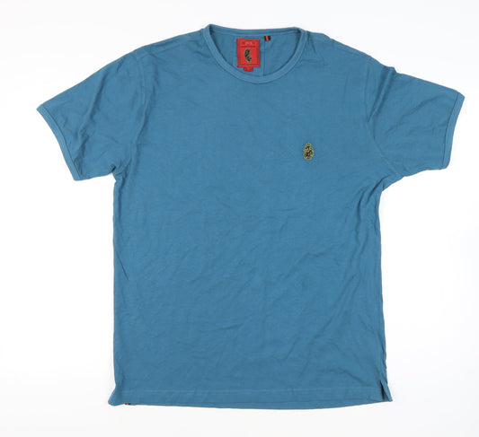 Luke Men’s Blue Cotton Crew Neck T-Shirt Size M Embroidered Logo
