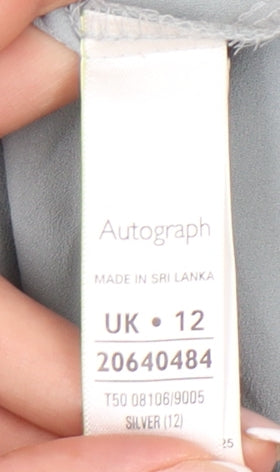 Marks and Spencer Autograph Womens Silver Blouse UK 12 Long Sleeve Workwear