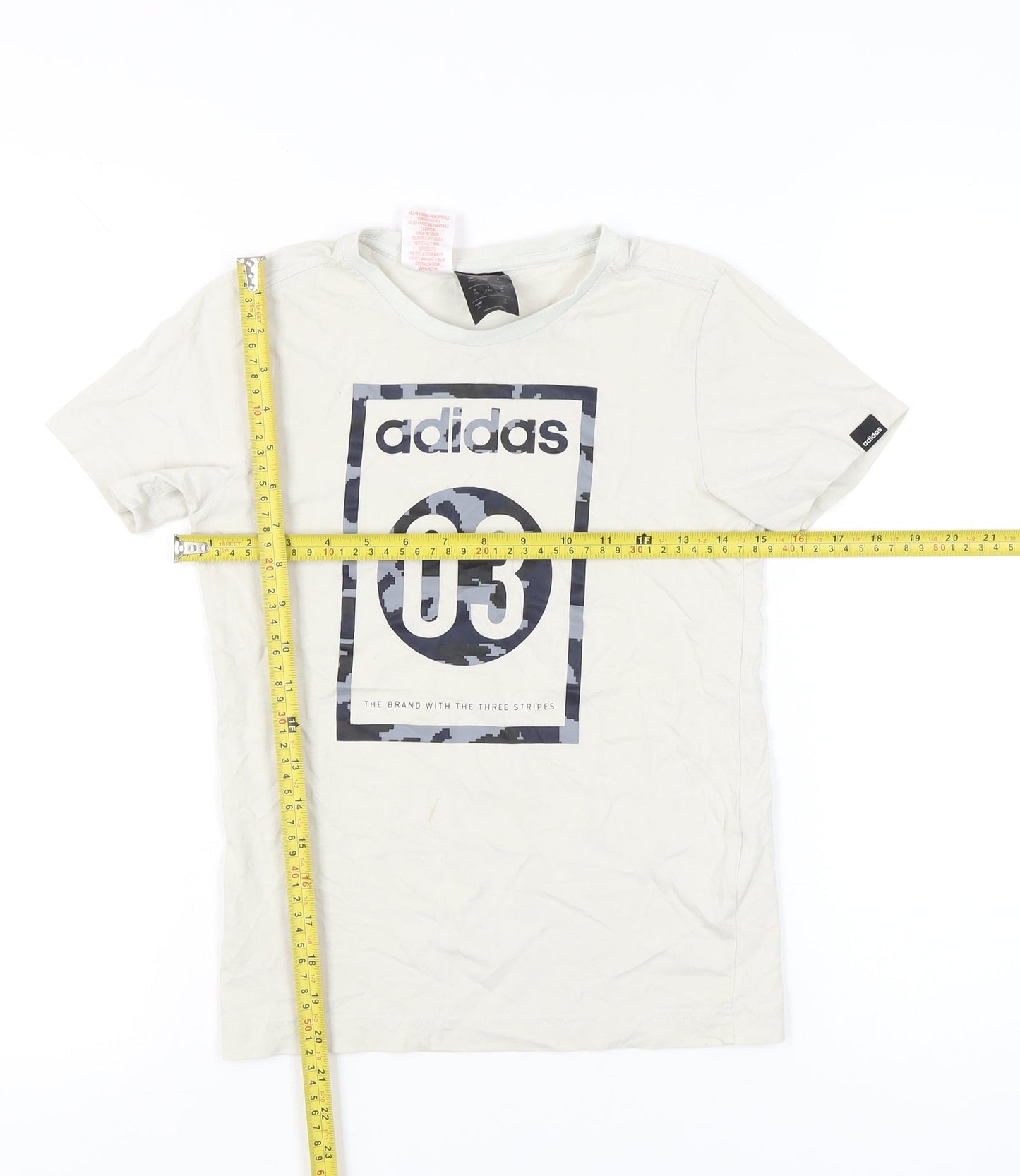 Adidas Boys White 9-10Y Graphic Print Logo Sports T-Shirt