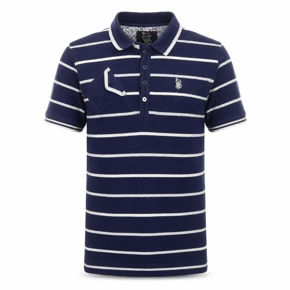 Nanny State Mens Blue Striped Polo Shirt Size L Cotton Short Sleeve