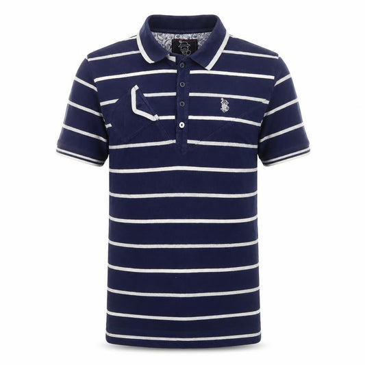 Nanny State Mens Blue Striped Polo Shirt Size L Cotton Short Sleeve