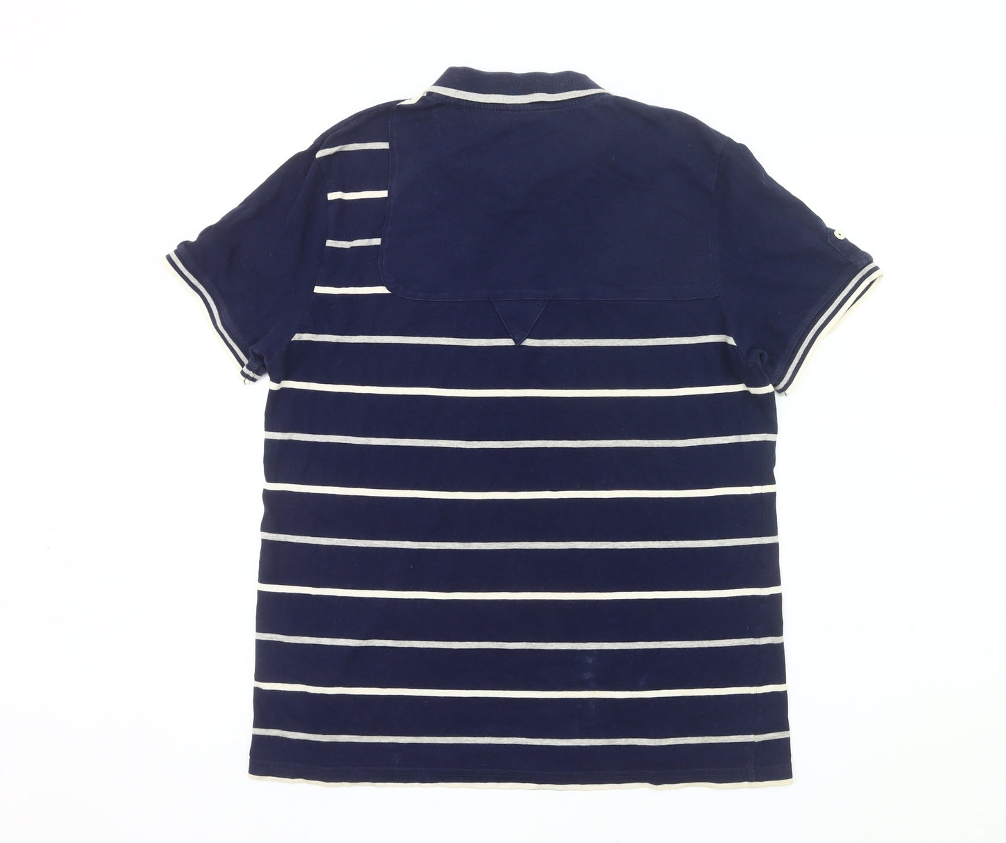 Nanny State Mens Blue Striped Polo Shirt Size L Cotton Short Sleeve