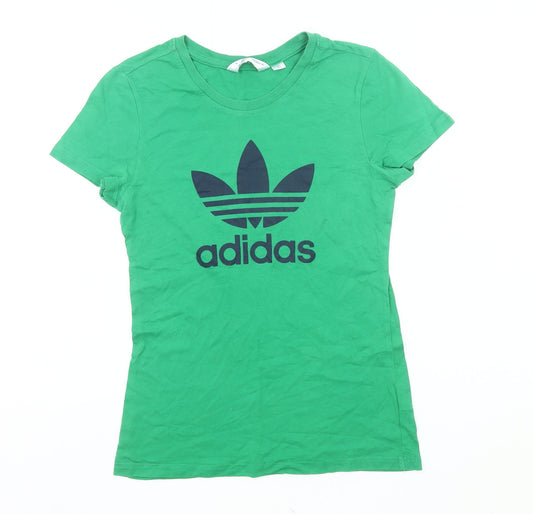 Adidas Womens Green Cotton T-Shirt Size 10 Casual Sportswear
