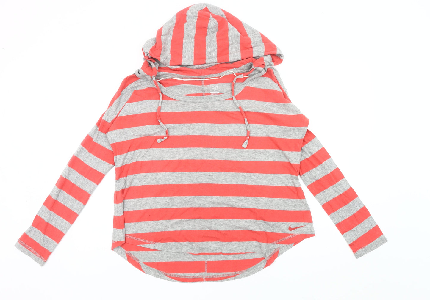 Nike Womens Grey Orange Striped Pullover Hoodie M Raglan Sleeve