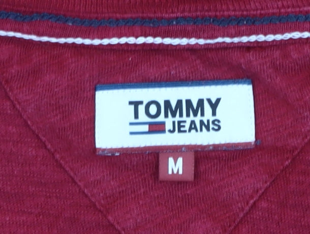Tommy Jeans Women Red Cropped T-Shirt M Casual Logo Cotton
