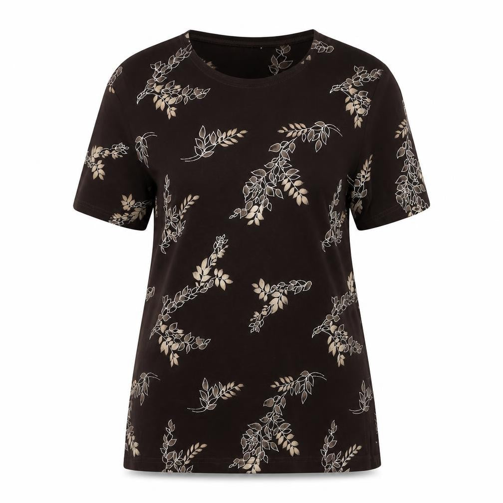 Jostar Women’s Black Floral Scoop Neck Stretch T-Shirt Size L