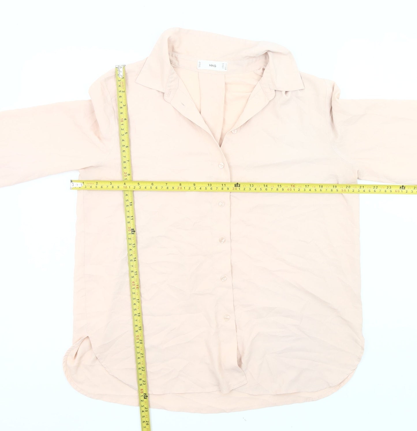 Mango Women’s Beige Button-Up Blouse Size 10 Long Sleeve
