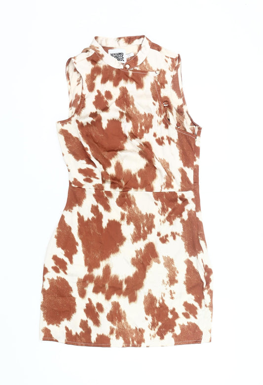 Reclaimed Vintage Women Brown Animal Print Bodycon Mini Dress UK 10