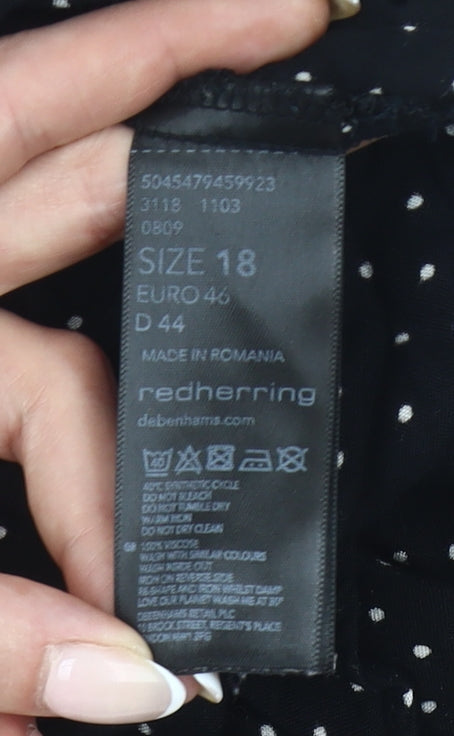 Red Herring Women’s Black Polka Dot Tunic Blouse Size 18