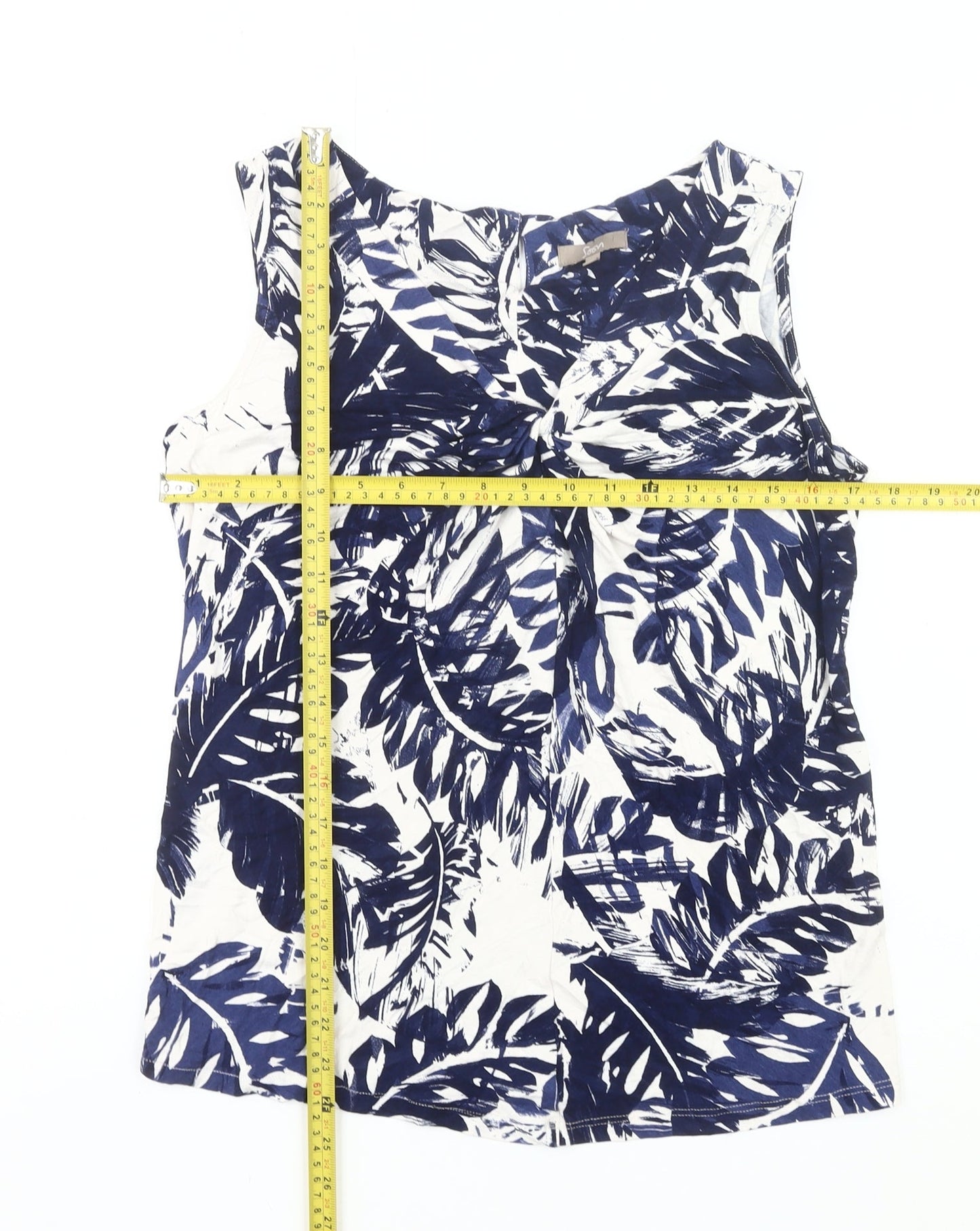 Soon Womens Blue Floral Blouse Size 14 Sleeveless Summer Top
