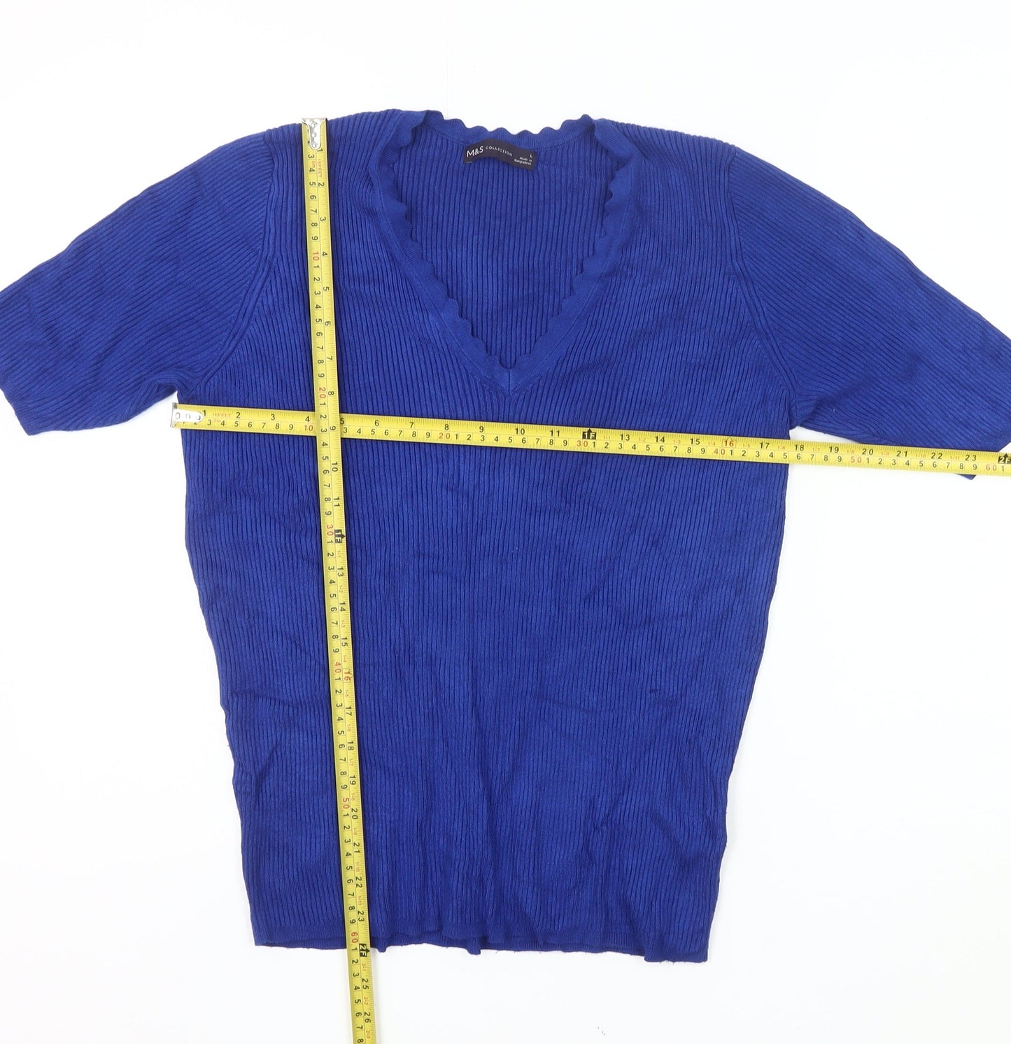 Marks and Spencer Women’s Blue V-Neck Short Sleeve Knit Jumper Size L