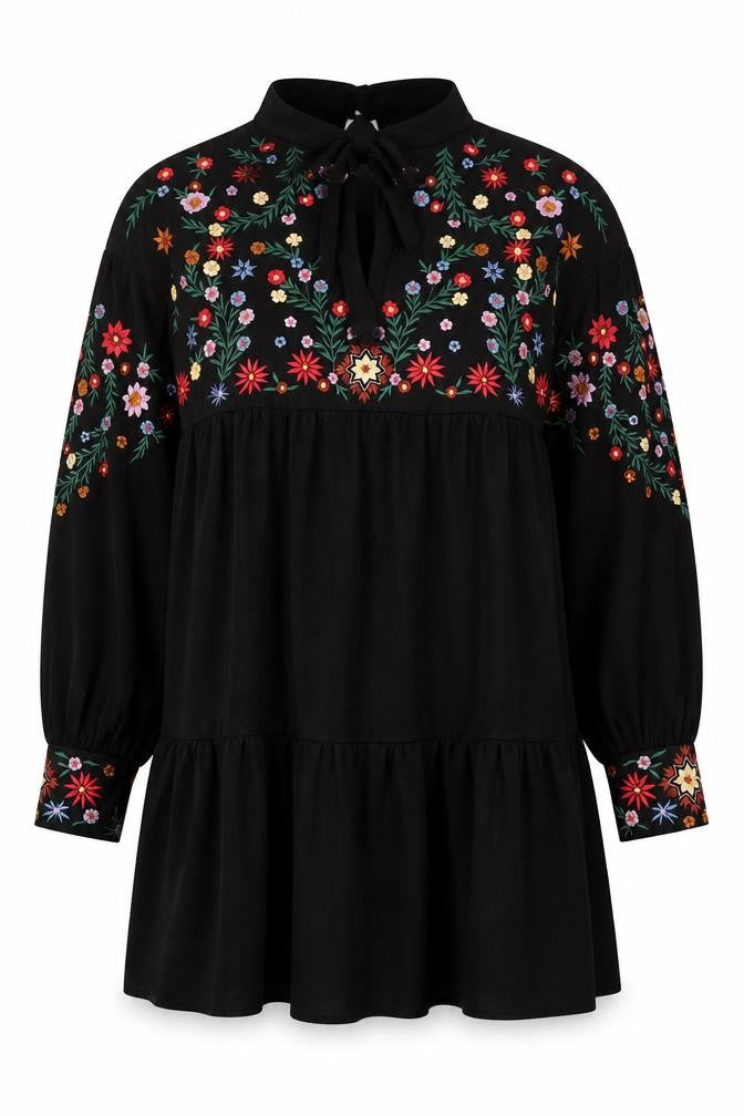 ASOS Women Black Floral Embroidered Shift Dress Size 10 Halter Neck