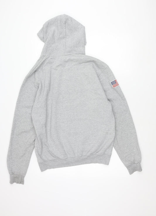 Belief Mens Grey Pullover Hoodie Medium Graphic Print USA Logo