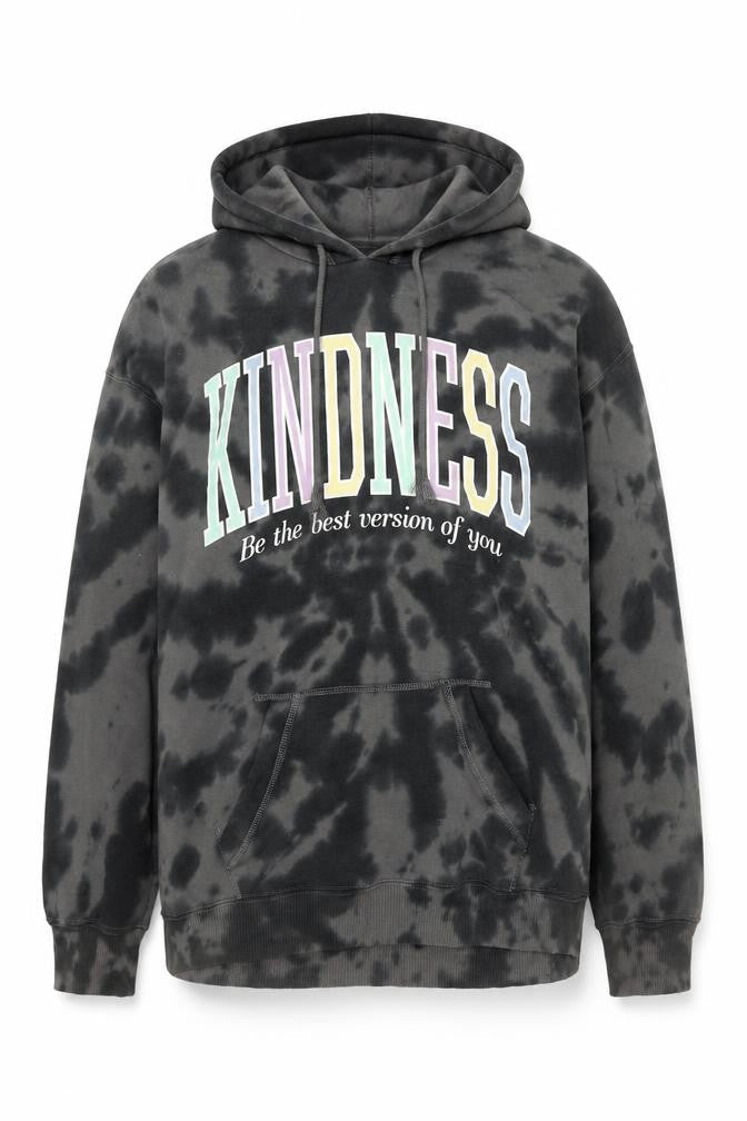 Hollister Unisex Grey Tie Dye Pullover Hoodie S Kindness Graphic