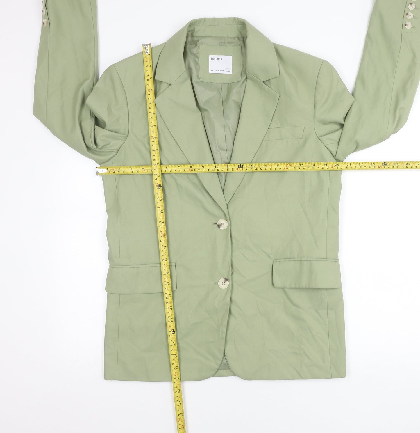 Bershka Womens Green Blazer Size 8 Regular Fit Tailored Jacket